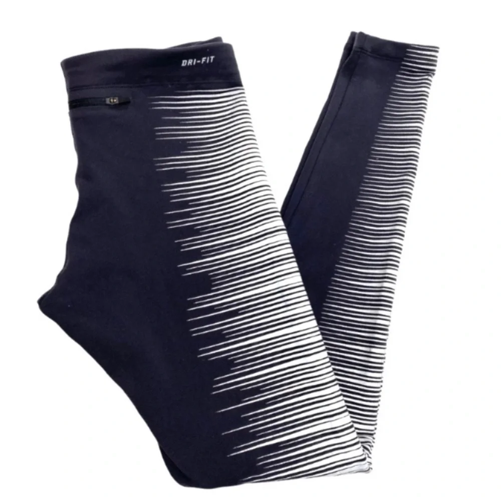 NIKE Flash Reflective 7/8 lengths Running Leggings Tights Black with Silver Sz S